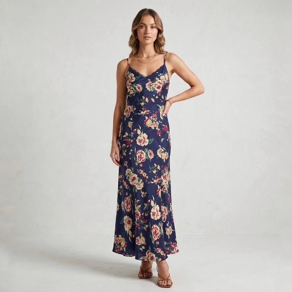 Vintage | Silk & Satin | Floral Silk Slip Dress Size‎ S